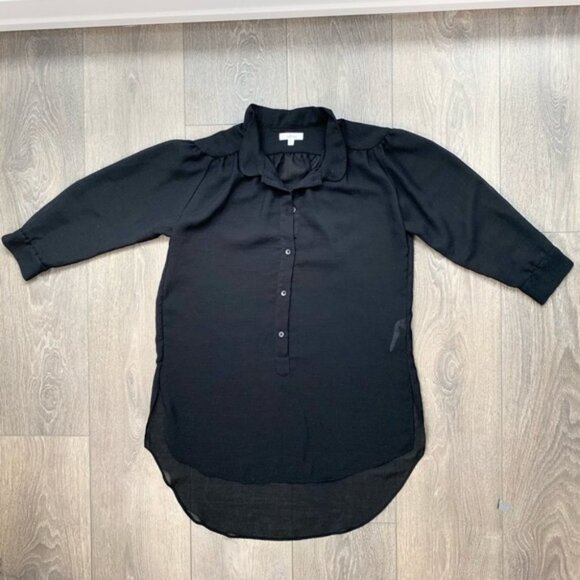 Aritzia Wilfred Blouse 3/4 Length Sleeve Black Button Front Collared Size XXS - Picture 3 of 15